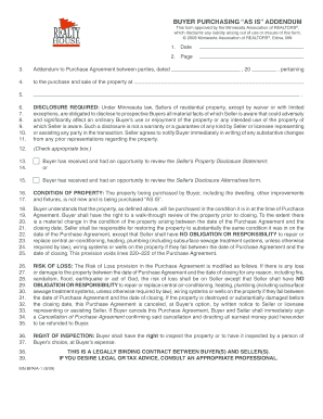 Minnesota Buyer Purchasing As Is Addendum