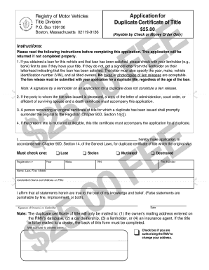 Massachusetts Duplicate Certificate of Title Application
