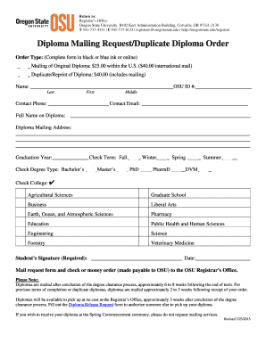 Diploma Mailing Request Form