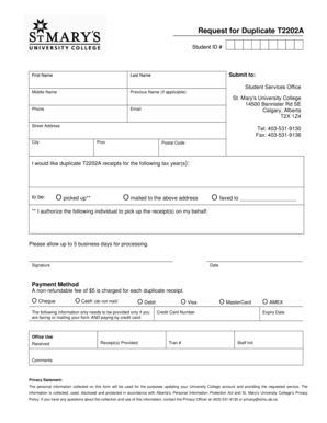 Request for Duplicate T2202A