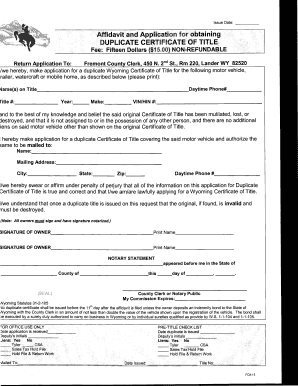 Wyoming Duplicate Certificate of Title Application