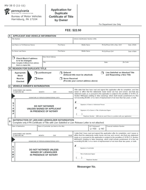 Pennsylvania Duplicate Title Application