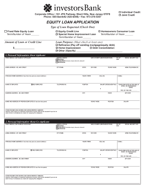 Investors Bank Equity Loan Application