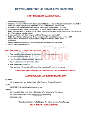 How to Obtain Your Tax Return & W2 Transcripts