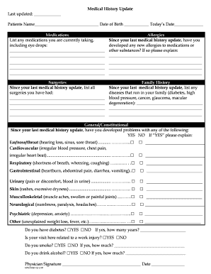Medical History Update Form