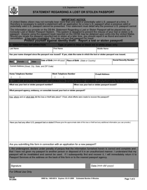 Statement Regarding a Lost or Stolen Passport