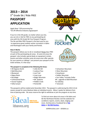 5th Grade Ski Ride Free Passport Application