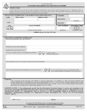 US Lost or Stolen Passport Statement