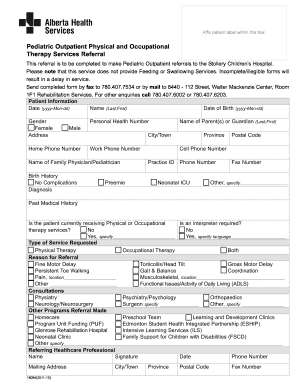 Pediatric Outpatient Therapy Services Referral