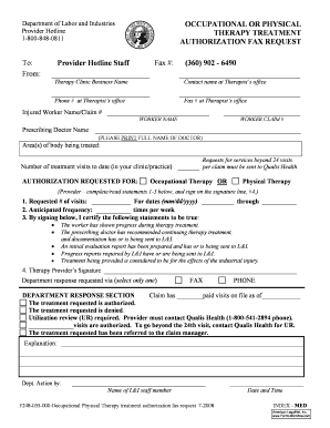 Washington Occupational Physical Therapy Authorization Fax Request