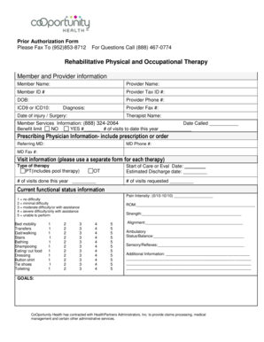 Prior Authorization Form for Rehabilitative Therapy