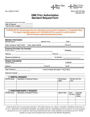 DME Prior Authorization Standard Request Form