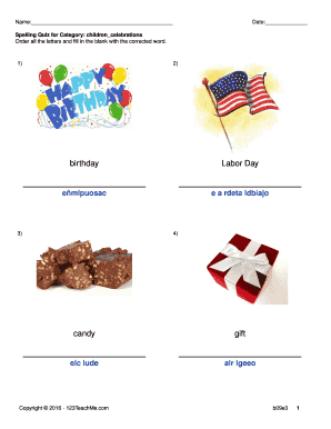 Children Celebrations Spelling Quiz