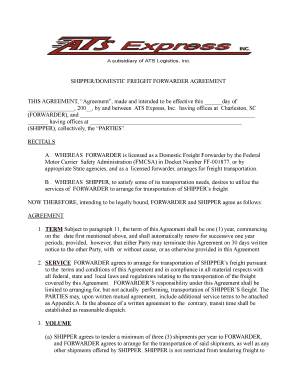 Shipper/Domestic Freight Forwarder Agreement