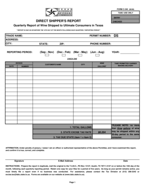 Texas Wine Shipment Report