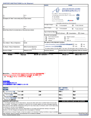 Shipper's Instructions for Air Shipment