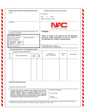 Shipper's Declaration for Dangerous Goods