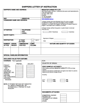 Shippers Letter of Instruction