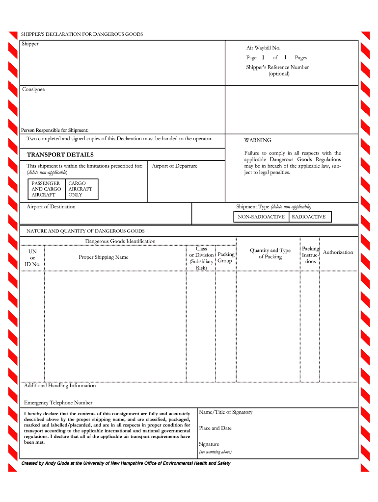 Shippers Declaration Form Dangerous Goods - Fill Online, Printable For Dangerous Goods Note Template Word