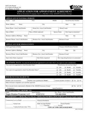 Application for Appointment Agreement with AEGON Insurance Group