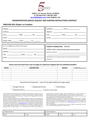 Transportation Service Request and Shipping Instructions Contract