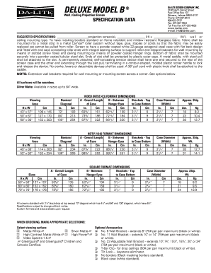Deluxe Model B Projection Screen Specifications