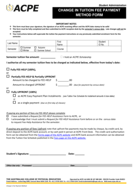 Change in Tuition Fee Payment Form
