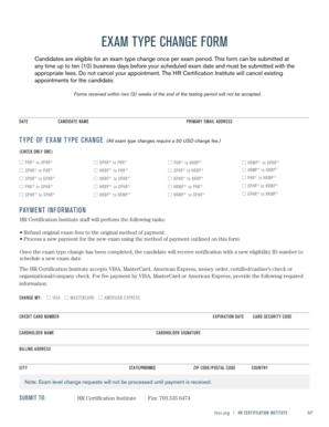 HR Certification Institute Exam Type Change Form