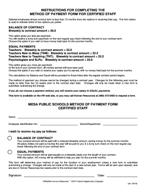 Mesa Public Schools Method of Payment Form