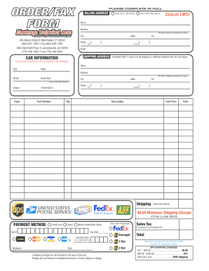 Auto Parts Order Form