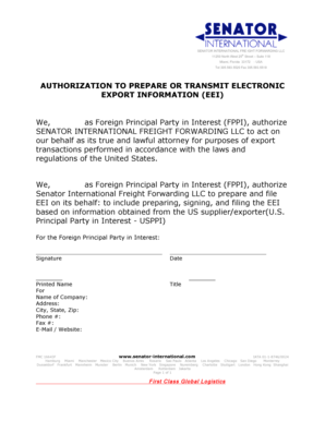 Authorization to Prepare or Transmit EEI