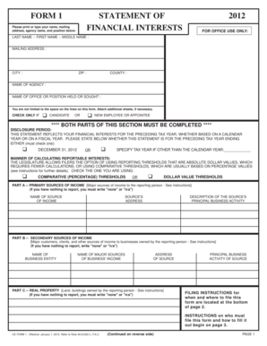 Florida Financial Interests Disclosure Form 1