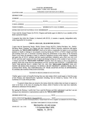 H.O.G. Chapter Membership Enrollment Form and Release