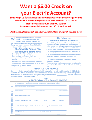 Southeastern Electric Cooperative Automatic Payment Authorization Form