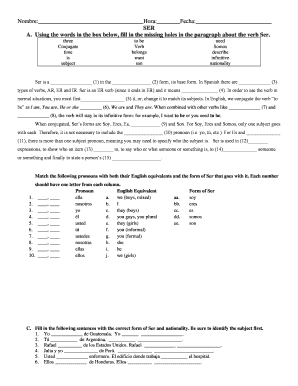 Spanish Verb Ser Worksheet