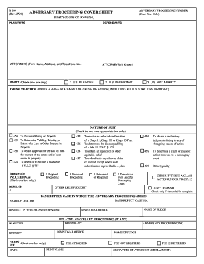 Adversary Proceeding Cover Sheet