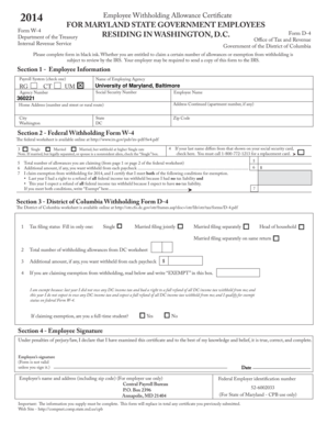Maryland State Employee Withholding Allowance Certificate