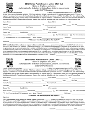 SEIU Florida Union Dues Authorization Form