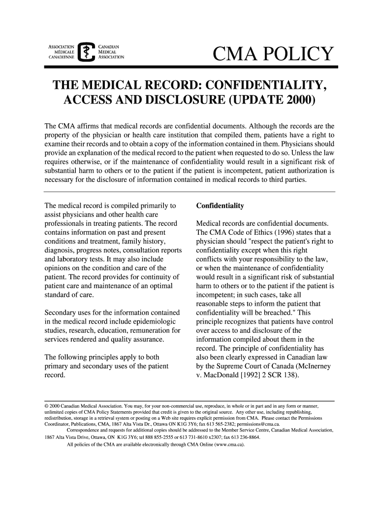 Fillable Online THE MEDICAL RECORD CONFIDENTIALITY, Fax Email Print