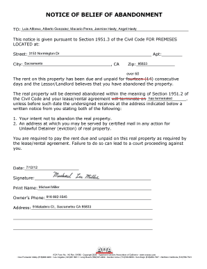 California Notice of Belief of Abandonment