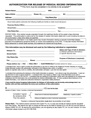Authorization for Release of Medical Record Information