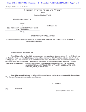 US Federal Civil Action Summons
