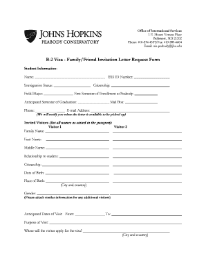 B-2 Visa - Family/Friend Invitation Letter Request Form - peabody jhu