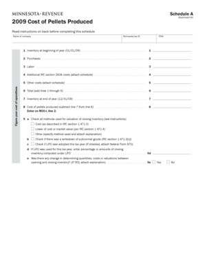 Minnesota Schedule A for Cost of Pellets Produced