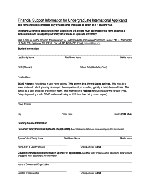 F-1 Visa Financial Support Form