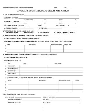 Business Credit Application and Agreement