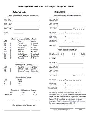 Patron Registration Form for Children