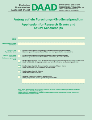 Antrag auf ein Forschungs-/Studienstipendium