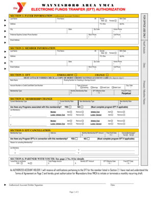 Waynesboro Area YMCA EFT Authorization Form