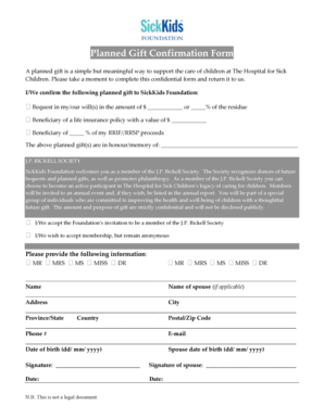 Planned Gift Confirmation Form